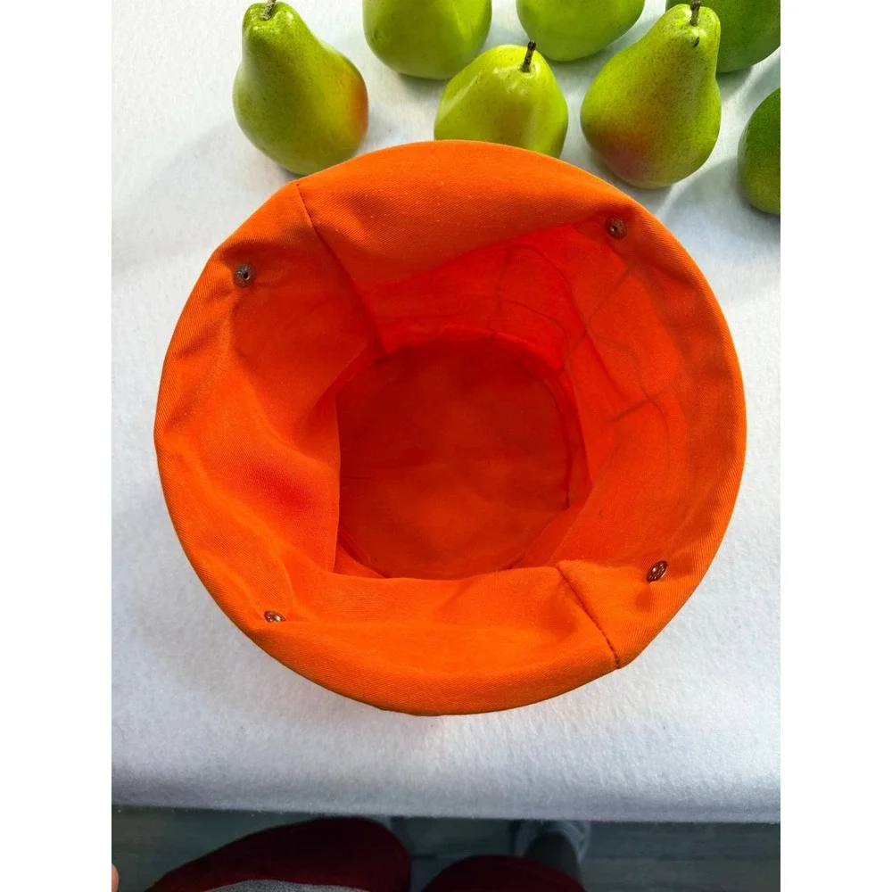 Modern Chrome Wire Basket with Orange Liner and 8 Artificial Green Pears Set